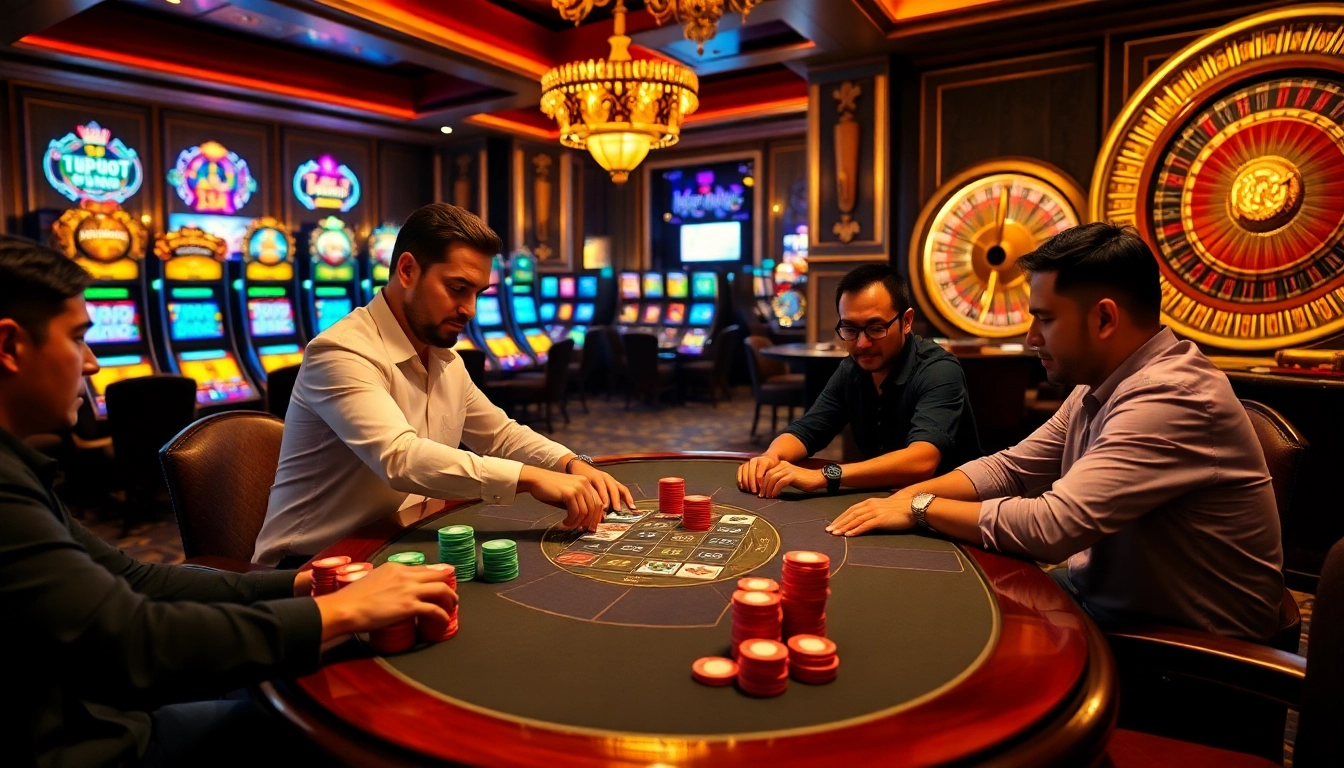 Exciting poker action at 79king casino, showcasing colorful chips and players in an elegant setting.