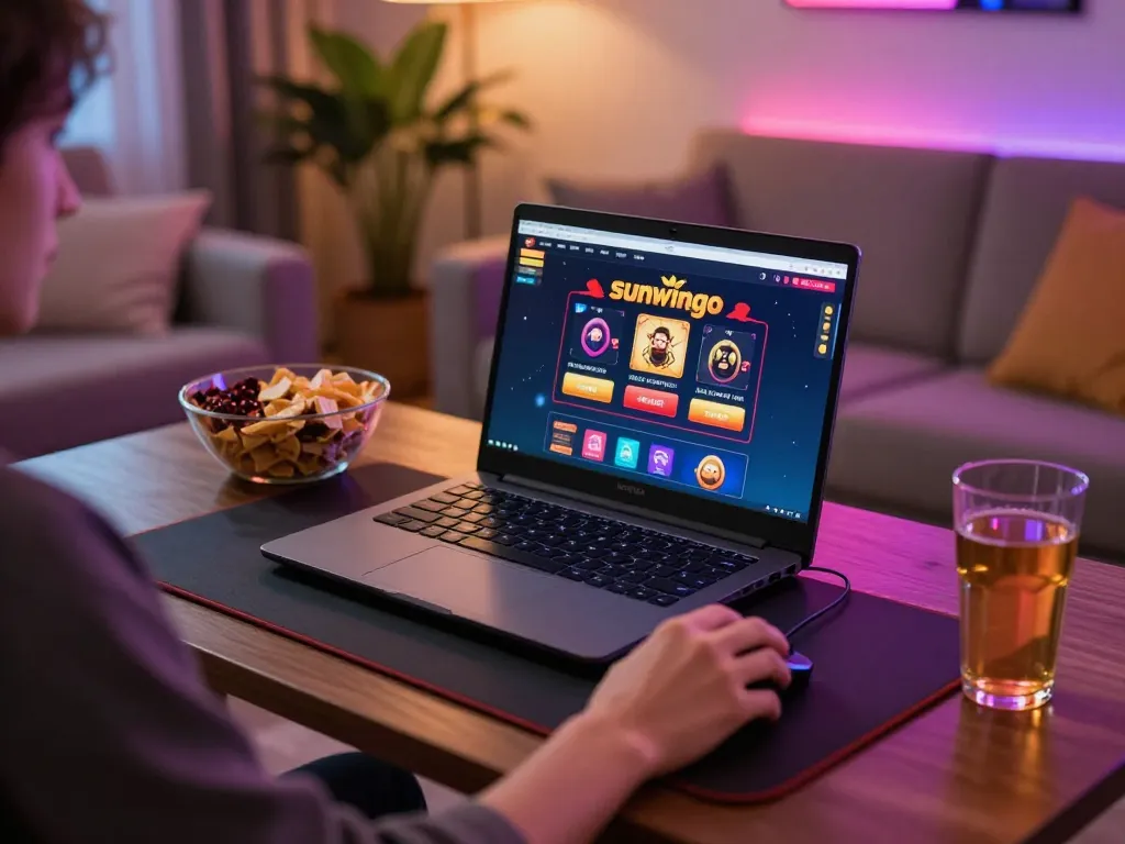 Engaging online gaming moment at sunwingo with vibrant casino interface and cozy atmosphere.