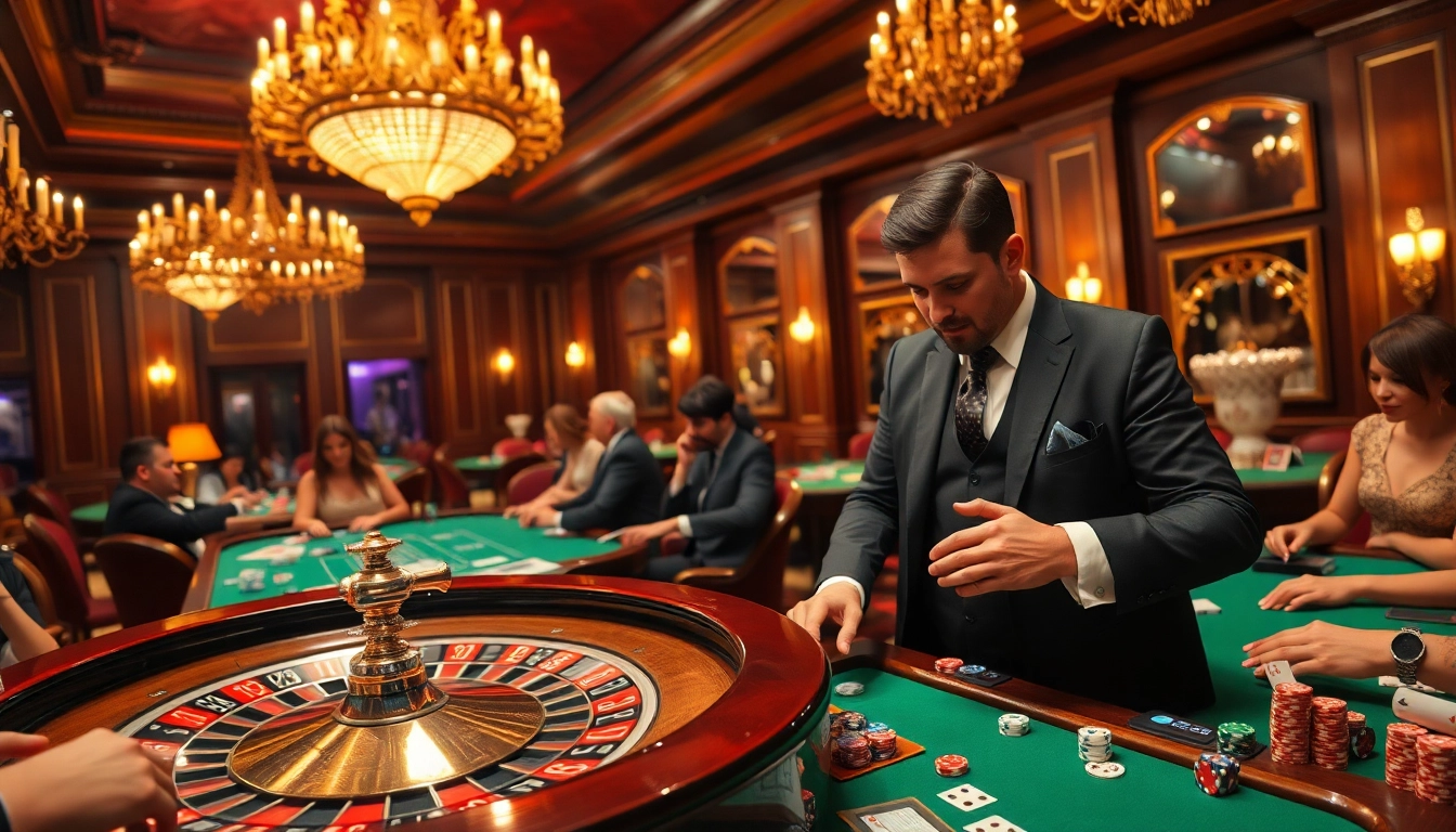 KJC gaming experience with excited players at a luxury casino table.