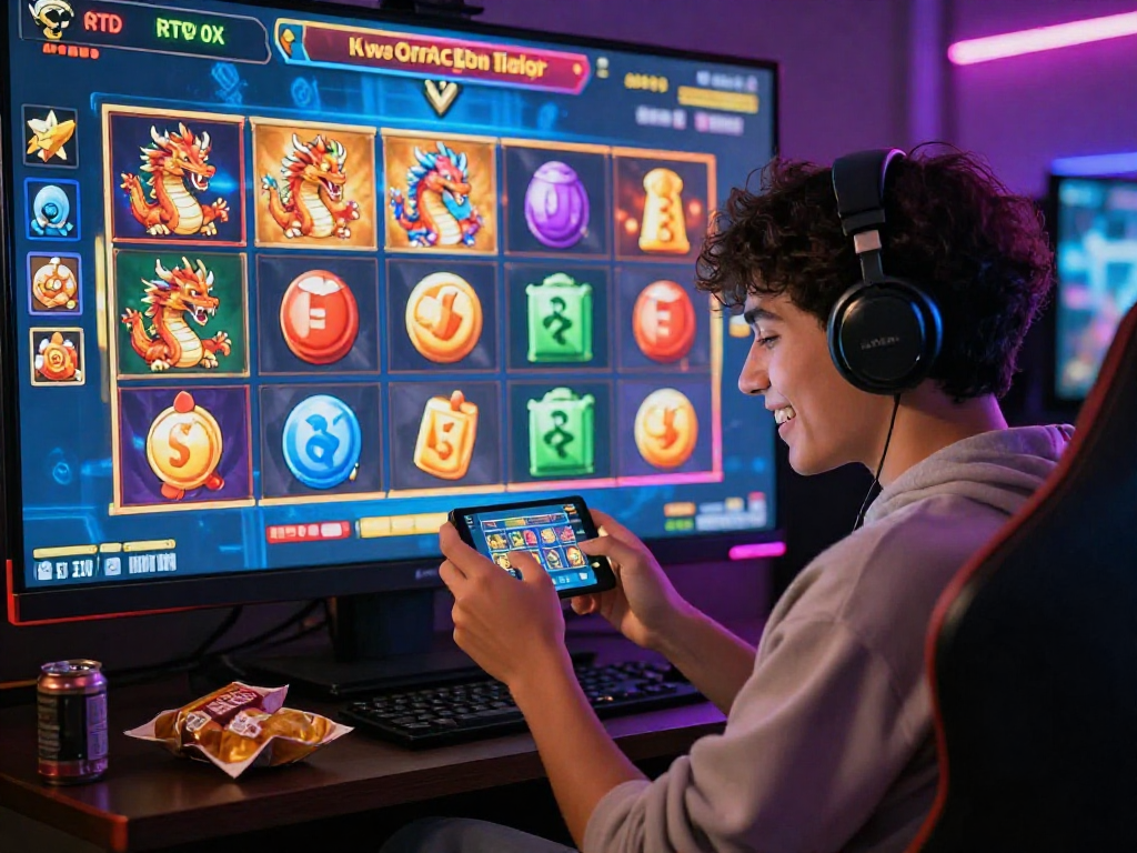 Exciting scene of a player enjoying slot online games with vibrant graphics and jackpots.