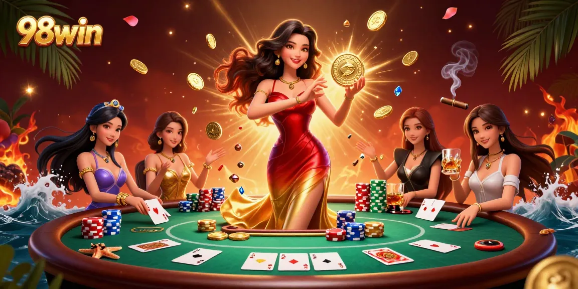 Experience thrilling jackpots at 98win with stunning illustrations capturing the excitement of high-stakes gambling.