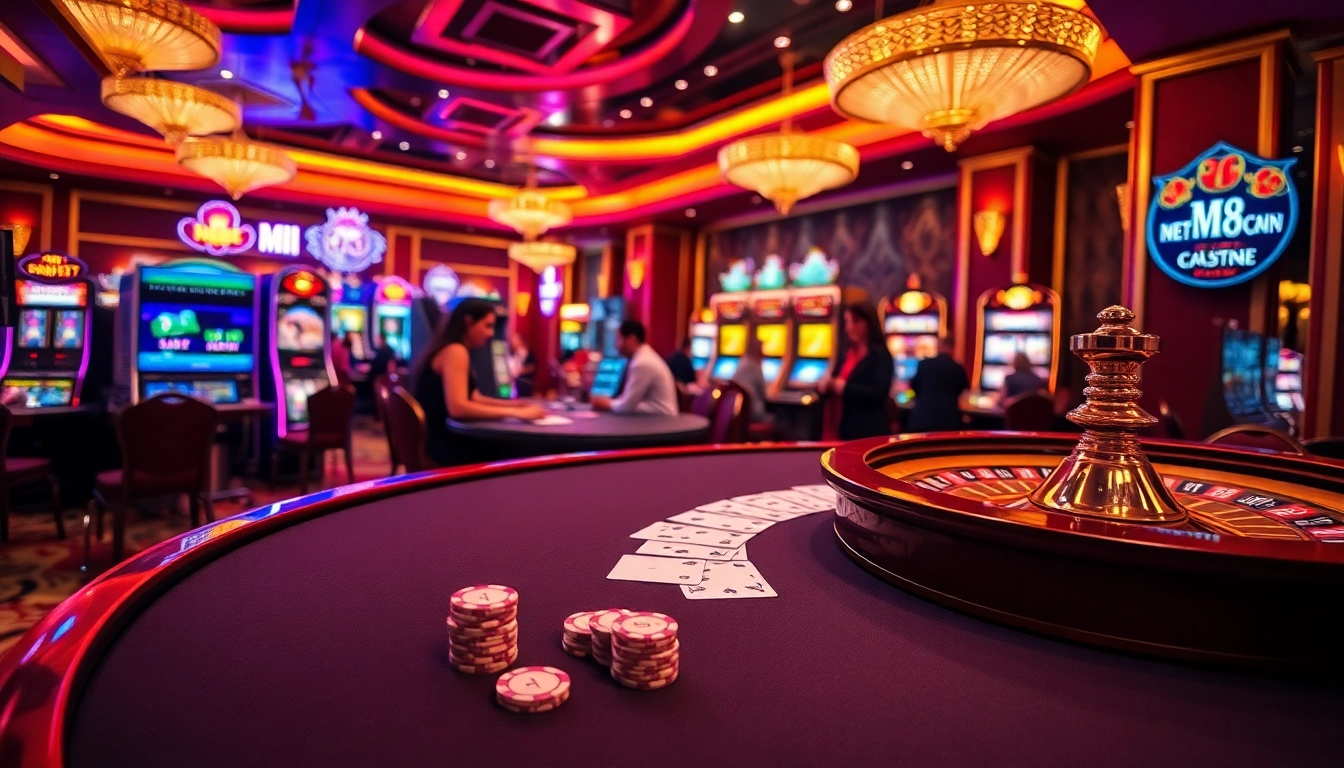 MI88 players enjoying a luxurious casino experience with poker and roulette.