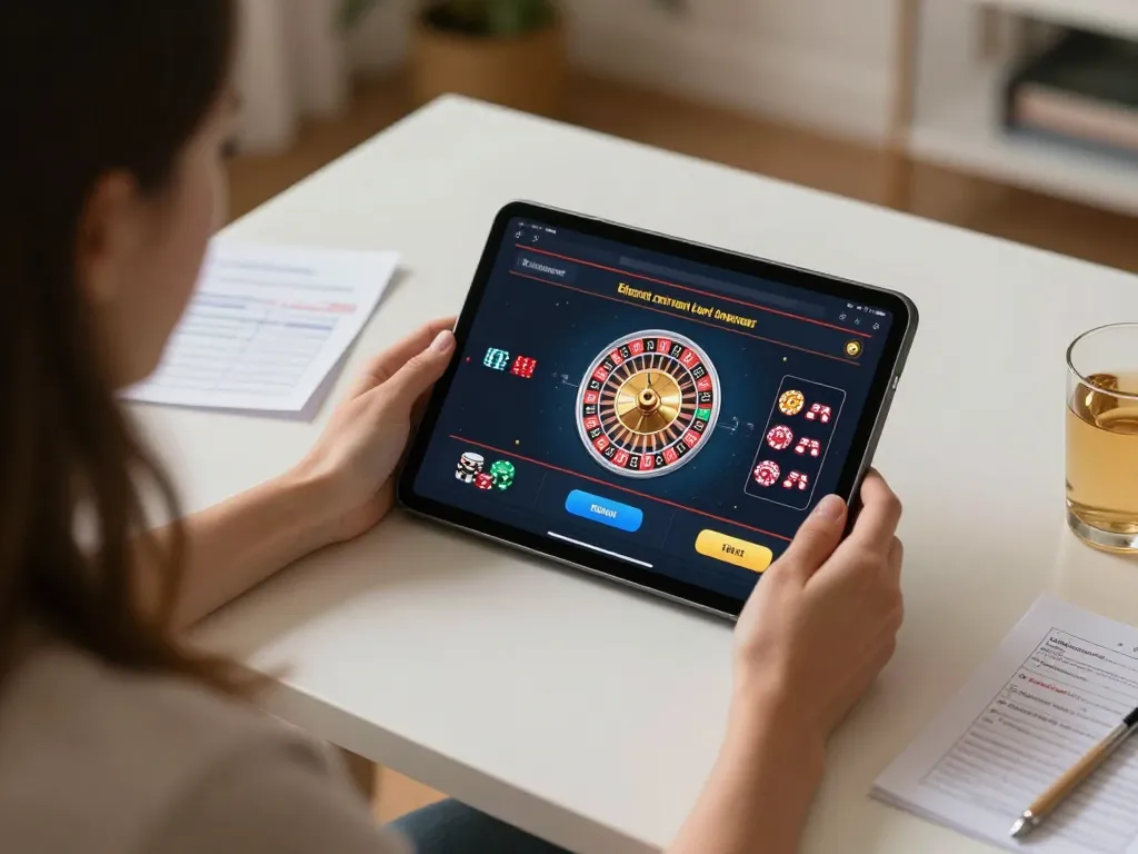 Engaged player enjoying live roulette on au88 com while reviewing gambling strategies in a cozy home setting.