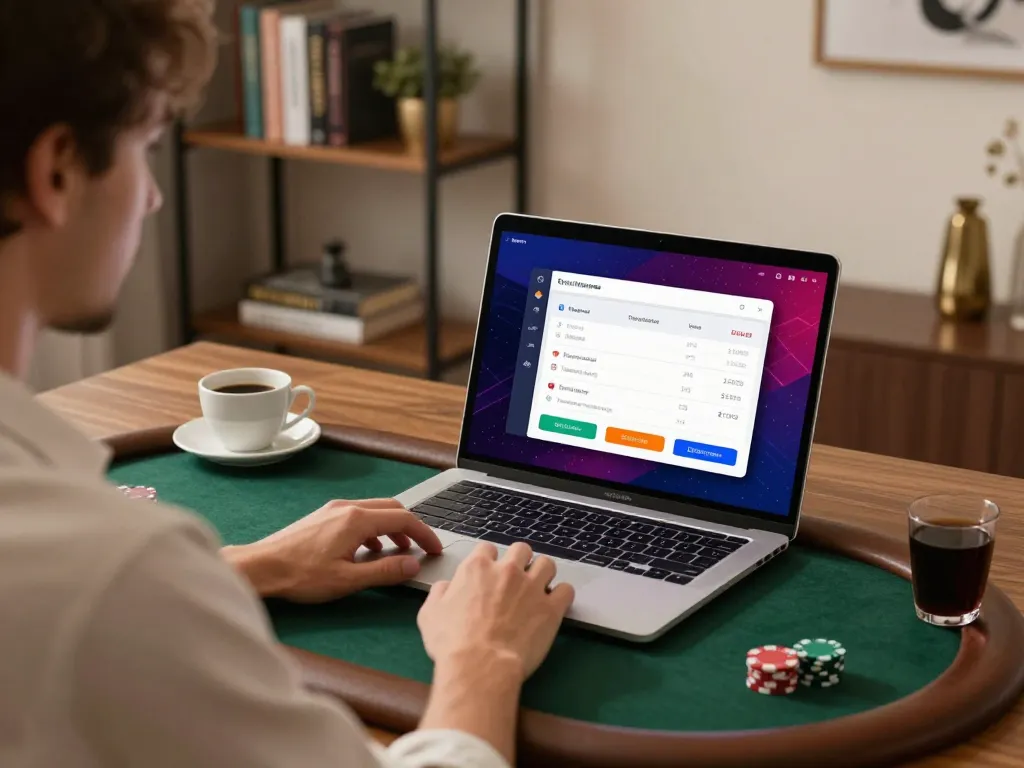 uk88 player enjoying online poker gameplay in a sophisticated home office setting
