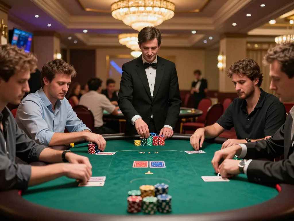 UU88 poker players strategy in upscale casino setting, showcasing intense gameplay moments.