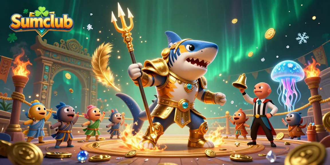 Experience thrilling gameplay at Sumclub with a 3D tiger shark amidst spectacular casino elements.
