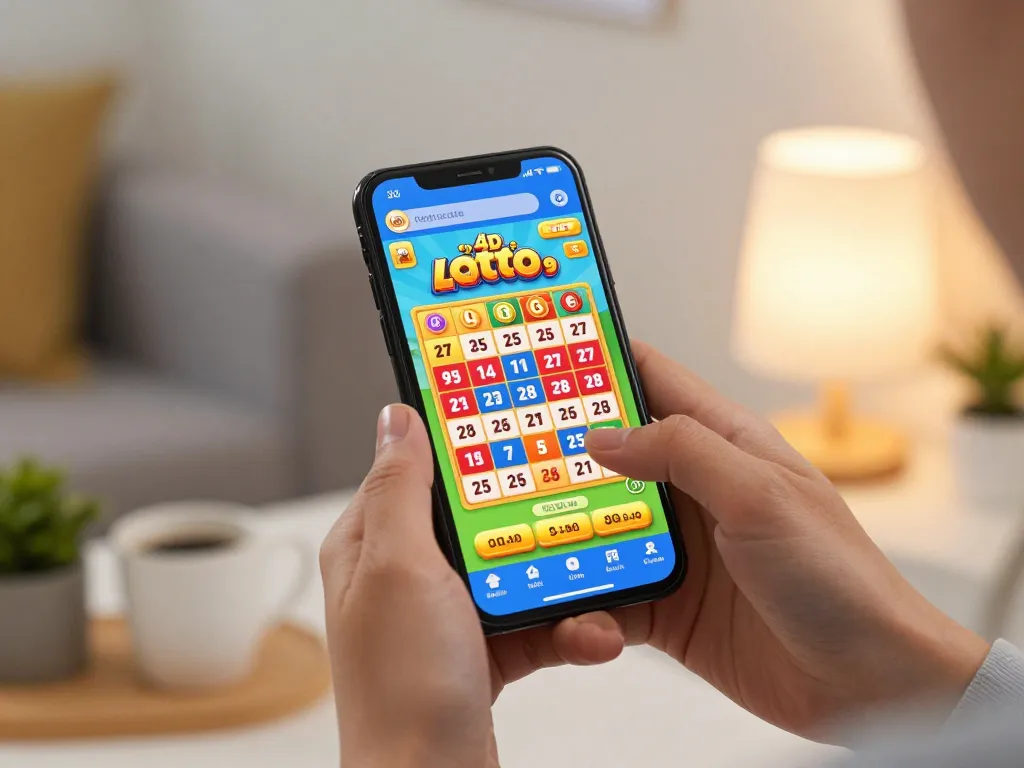 Engaging hands using the 4D Lotto 9 app on smartphone, showing live lottery results.