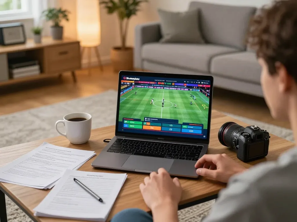Person using bongdalu for online sports betting at a cozy home setup.