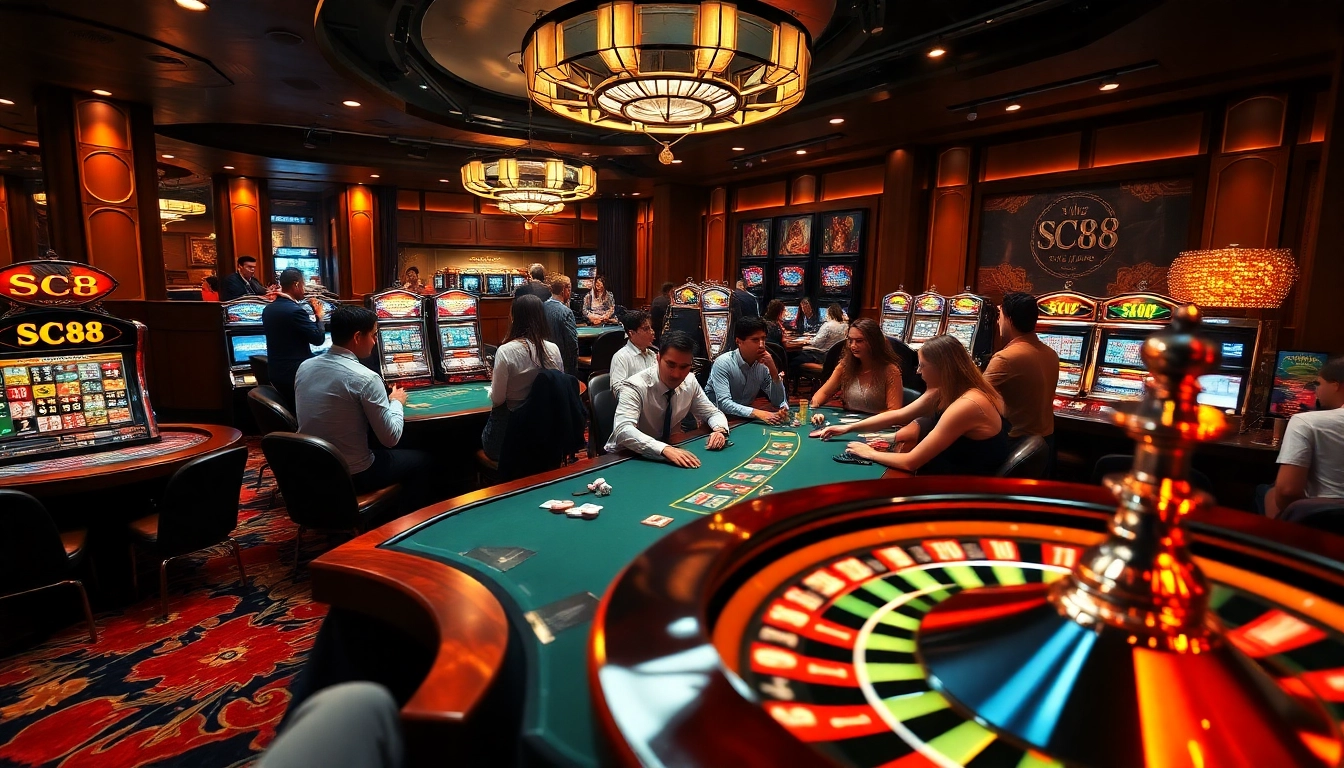 Engaged players at SC88 poker table, experiencing the excitement of casino gambling.