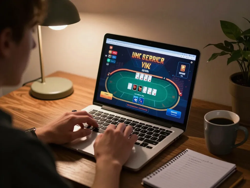Player strategizing for online poker at home using gen-e platform for optimal gaming