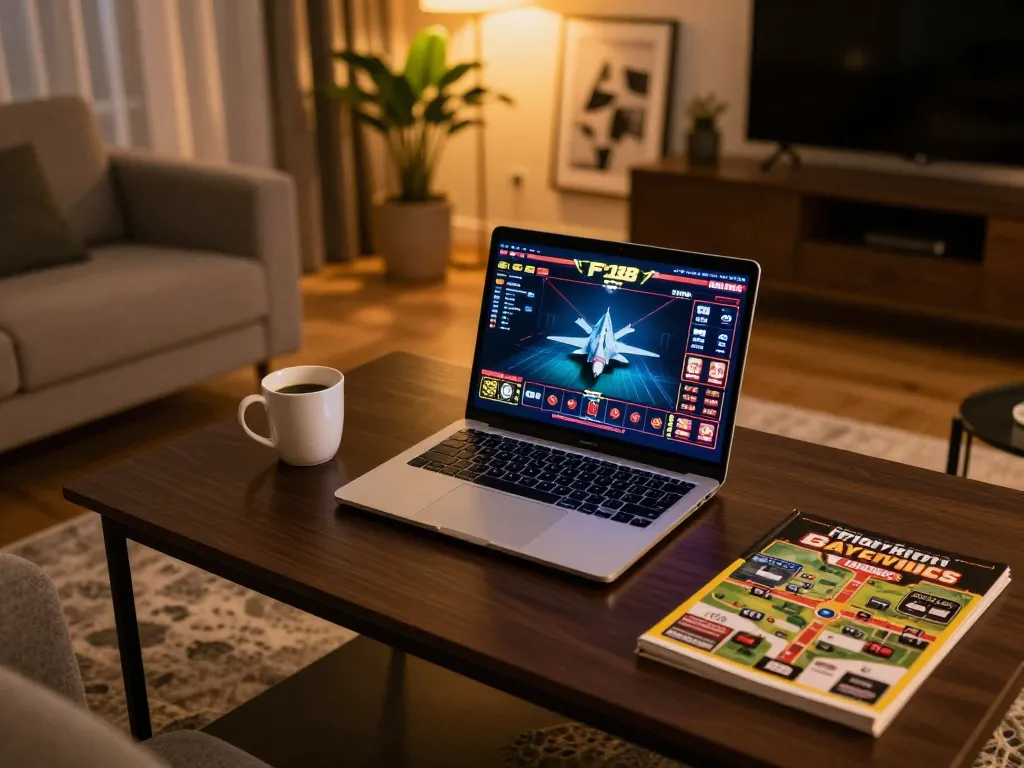 Engaging online gaming experience with F168 on a sleek laptop in a cozy living room setting