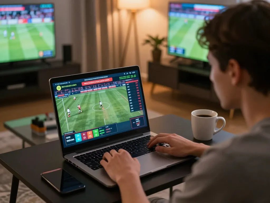 Engage with go99 virtual sports betting on a laptop, showcasing thrilling live game stats.