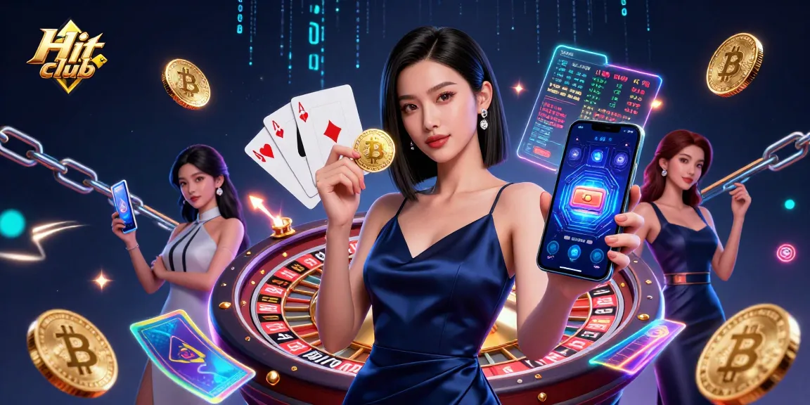 Experience the thrill of gaming with Hit club in an electric casino scene filled with vibrant elements.