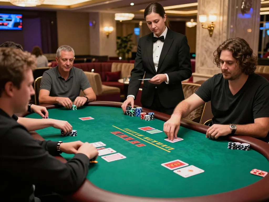 Casino not on Gamstop players enjoying a lively poker game in a stylish lounge.