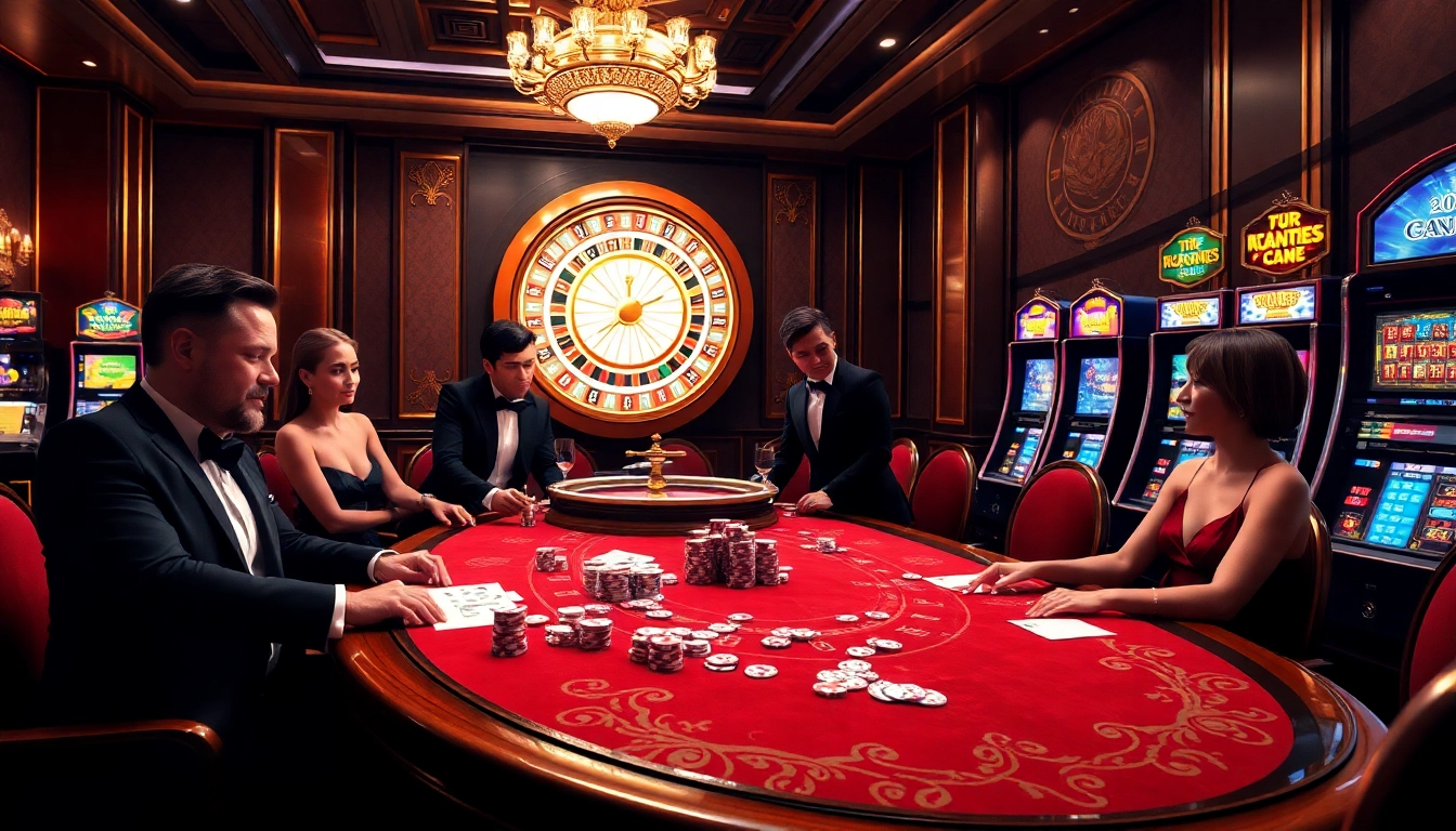 Experience the luxury gaming atmosphere at http://678vip.xyz/ featuring vibrant poker tables and spinning roulette.