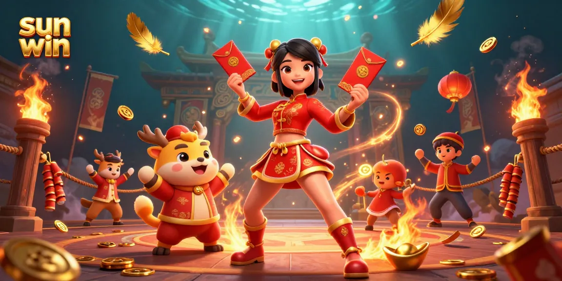 Experience sun win with an engaging 3D casino scene featuring festive celebrations and winning symbols.