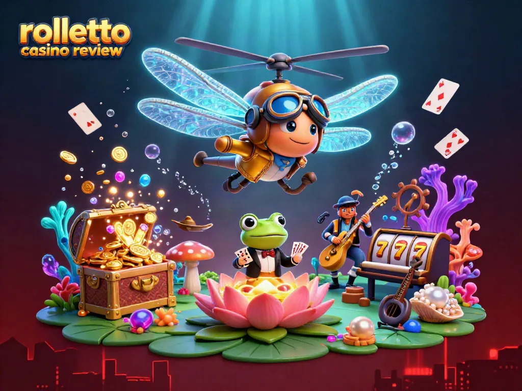 Engage with Rolletto Casino review through this vibrant 3D illustration featuring lively gambling characters.