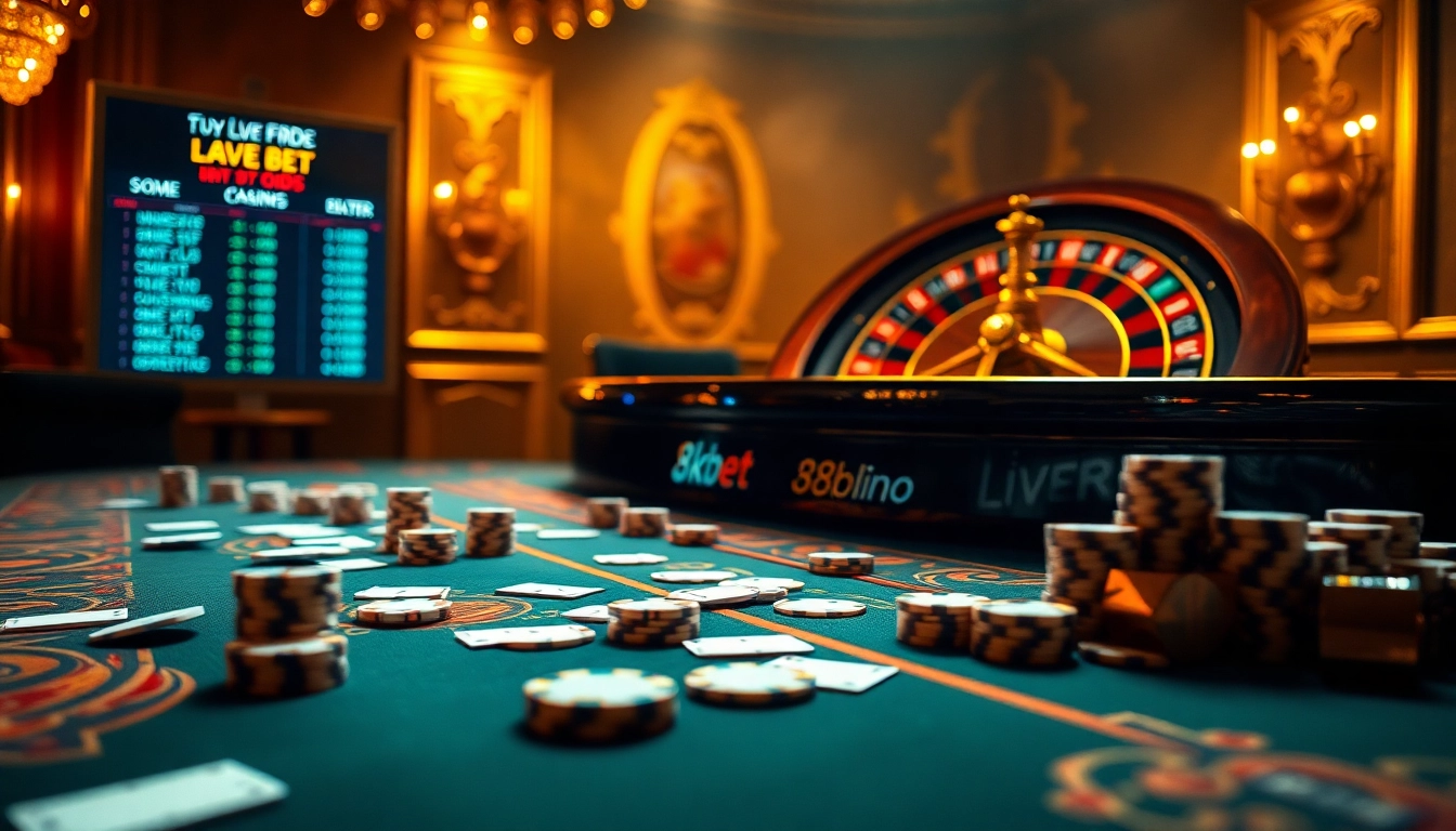 8kbet casino experience with cards, chips, and a roulette wheel in luxury setting.