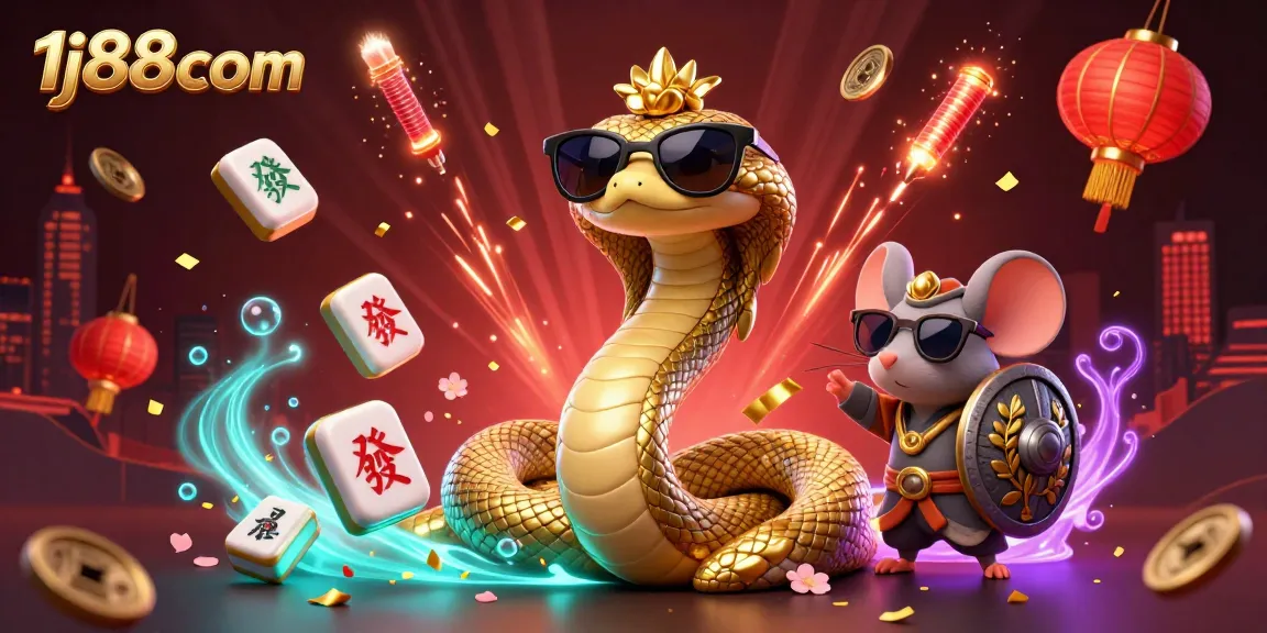 Engage with 1j88com's captivating gaming universe featuring Medusa and a warrior in a vibrant casino scene.