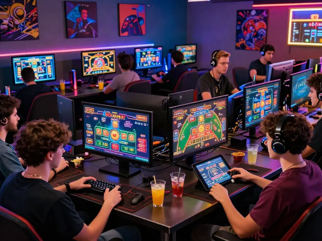 Exciting gaming atmosphere with players discussing casinos not on Gamstop.