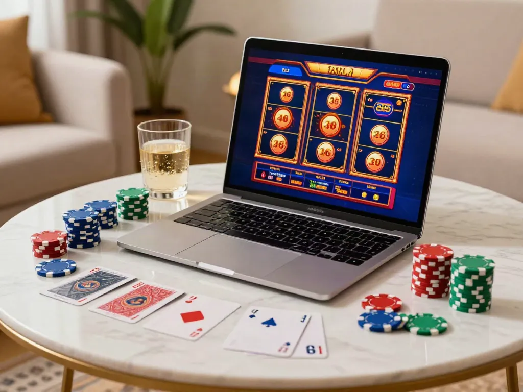 Casino not on Gamstop scene with vibrant games and cozy setting.