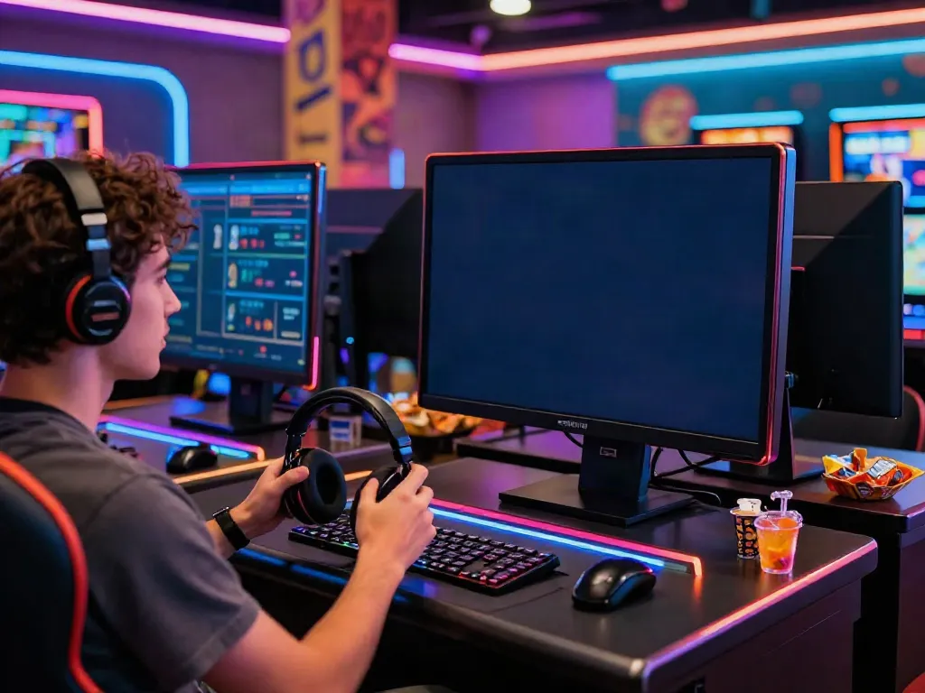 Player enjoying games at a casino not on GamStop with colorful LED lights.