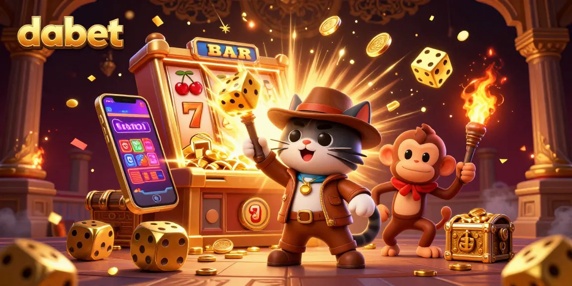 Dabet thrills as an archaeologist cat finds a golden casino artifact amid jackpot chaos.