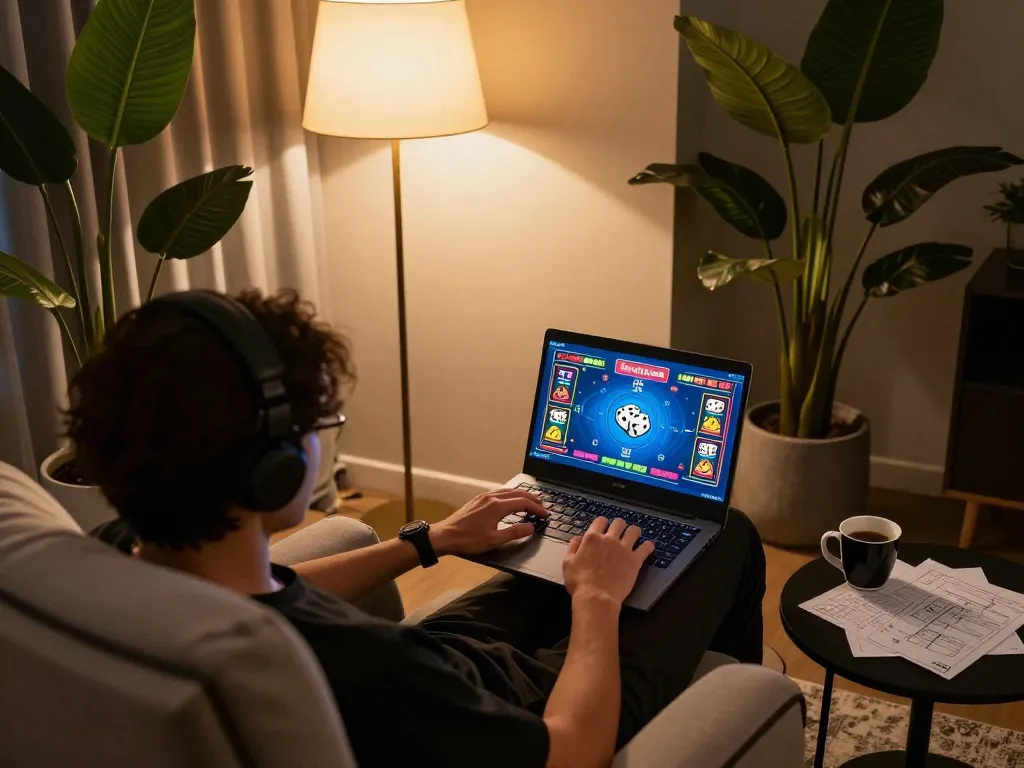 Engaging with tai xiu online in a cozy home setting, highlighting strategic gameplay
