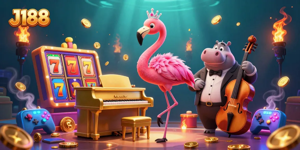 Engage in thrilling slots gameplay at J188 with vibrant 3D characters and casino elements.