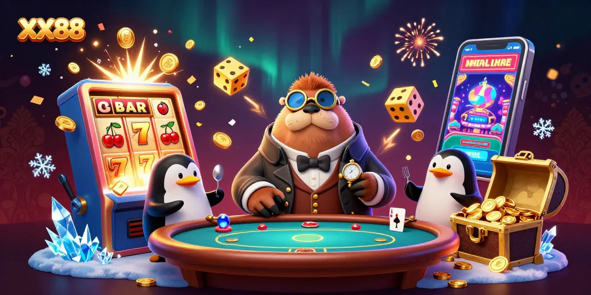 Join the fun at XX88 with a jolly walrus, sophisticated dealer, and pufferfish bluffing at an underwater poker table!