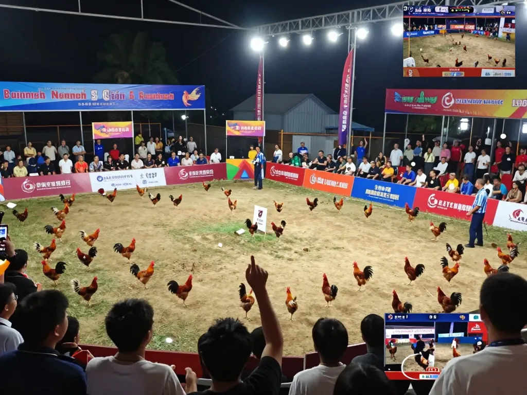 Watch Đá gà trực tiếp in high definition with vibrant chickens battling at the arena.