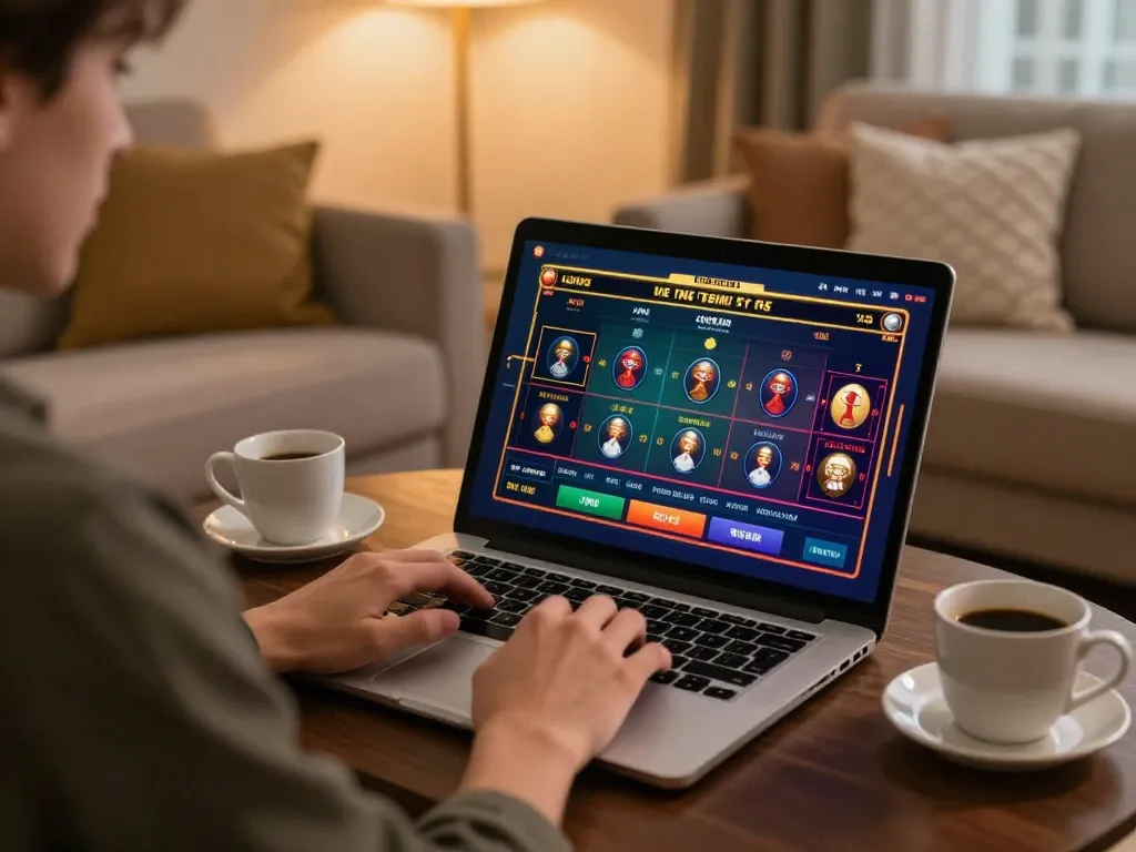 Player engaging with cm88 online live dealer game on laptop in a stylish home setting.