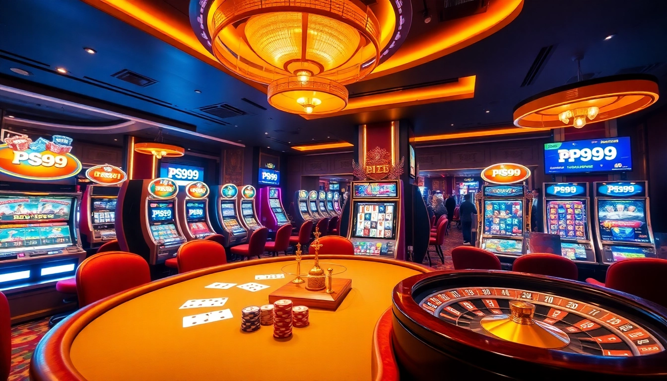 Experience the thrill of PS99 while playing at a luxurious casino featuring poker, roulette, and slot machines.