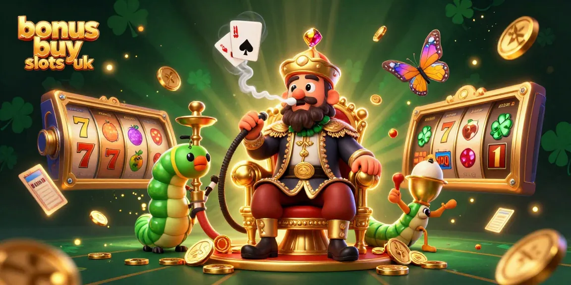 Experience the thrill of bonus buy slots UK with a 3D scene featuring a sultan caterpillar and dynamic casino elements.
