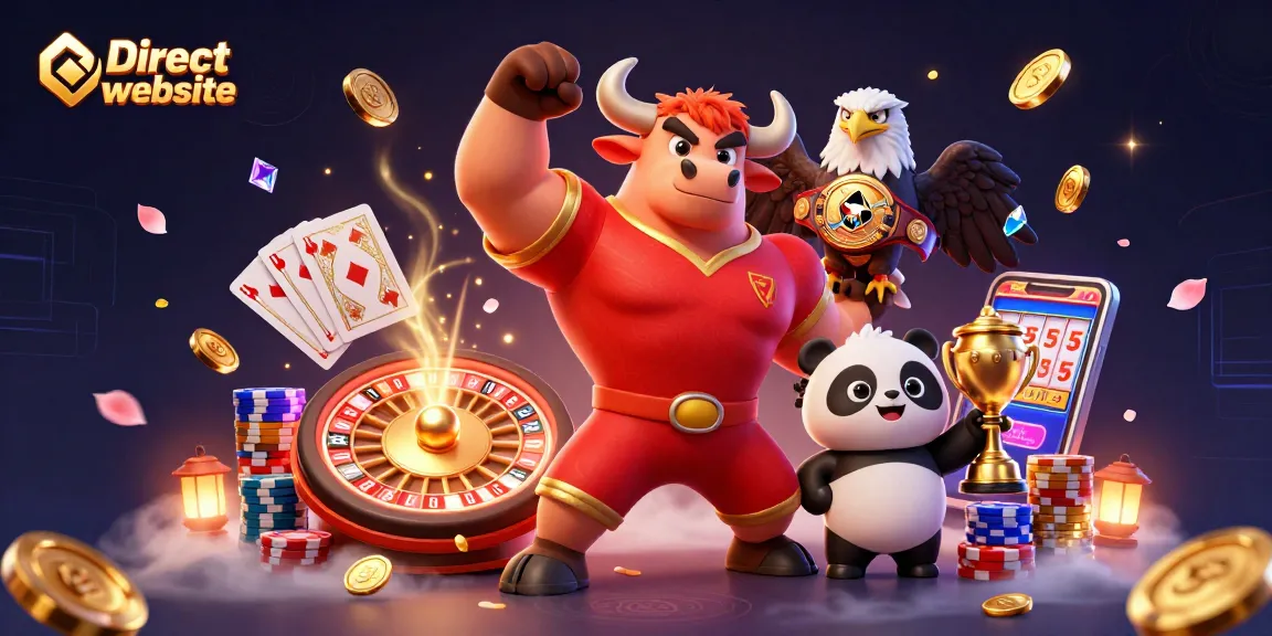 Spin your winnings on the Direct website with a triumphant bull mascot and exciting casino elements!