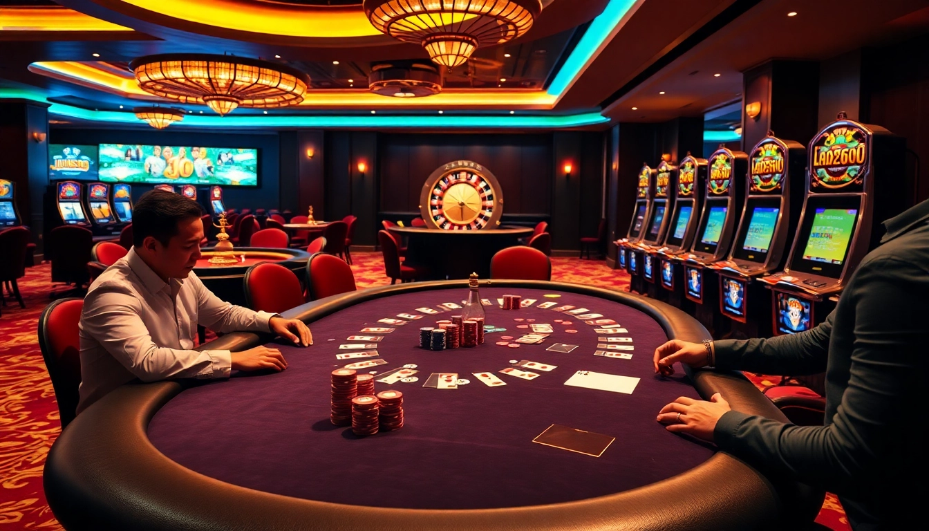 Engage in a thrilling game at the casino featuring tr88 with poker chips, cards, and excitement.