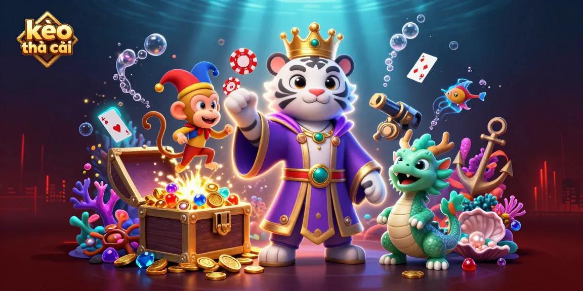 Engage with kèo nhà cái through this lively scene of a tiger, monkey, and jade dragon in a vibrant casino setting.