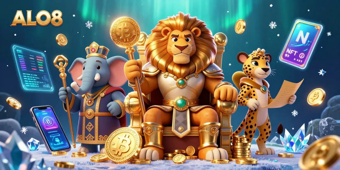 Experience ALO8, the ultimate online casino scene with vibrant characters and crypto elements.