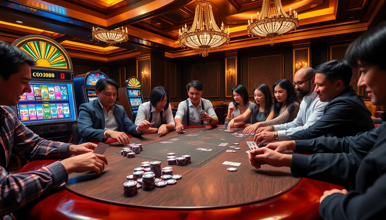 Experience thrilling poker action at CO88, where players engage with excitement amid luxurious casino settings.