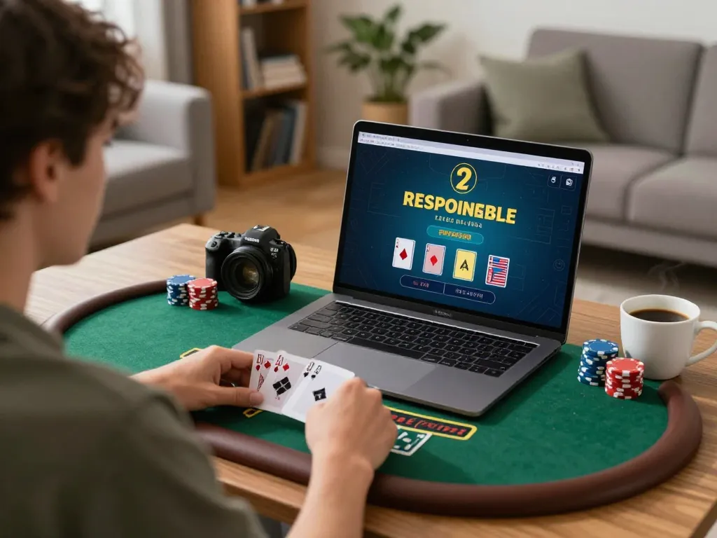 Player strategizing at ta88 while enjoying a game of blackjack in a cozy home setting, laptop and coffee visible