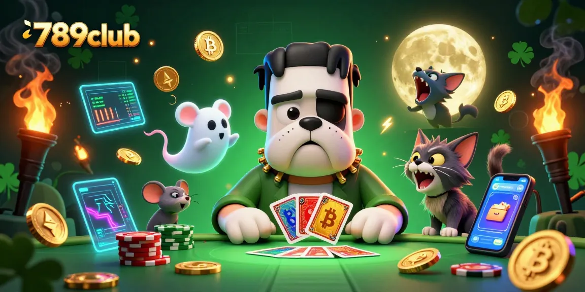 Betting at 789club while a ghost mouse floats through chips and a werewolf kitten howls at a golden moon.