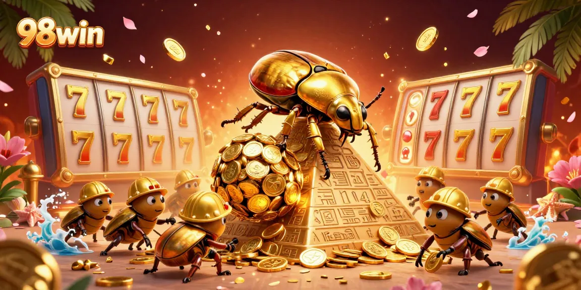 Engage in thrilling gameplay at 98win's vibrant slots with dynamic golden elements.