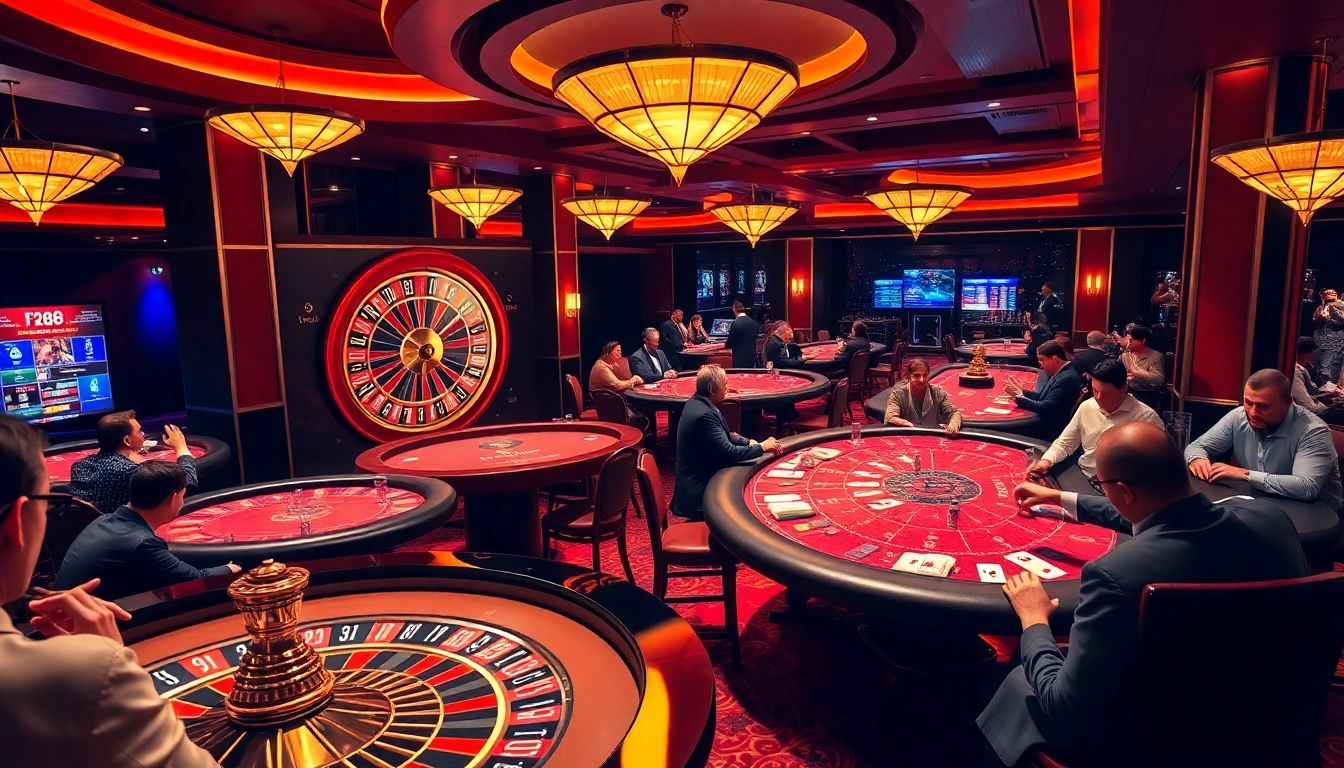 Experience F168's thrilling casino atmosphere with players engaged in exciting table games.