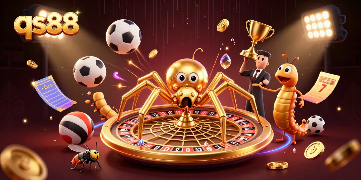 Experience the thrilling bets at qs88 with a dynamic roulette wheel web illustration and vibrant sports elements.