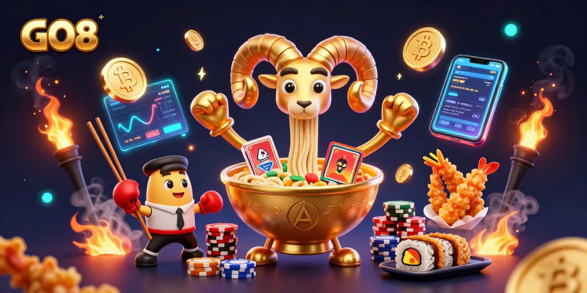 Experience thrilling gameplay at GO8 with dynamic casino characters and glowing crypto elements.