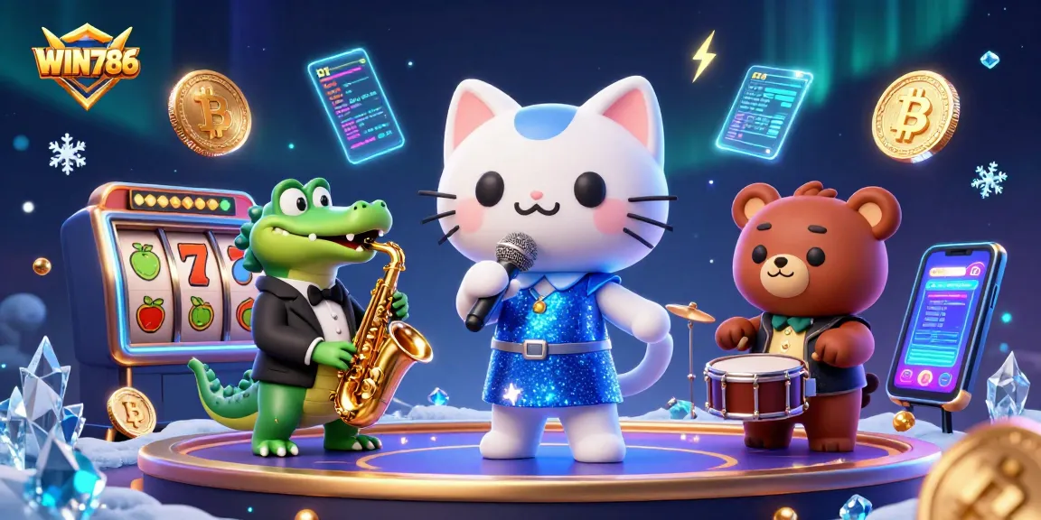 Win786 features a vibrant casino scene with animated characters enjoying slots, symbolizing exciting gaming opportunities.