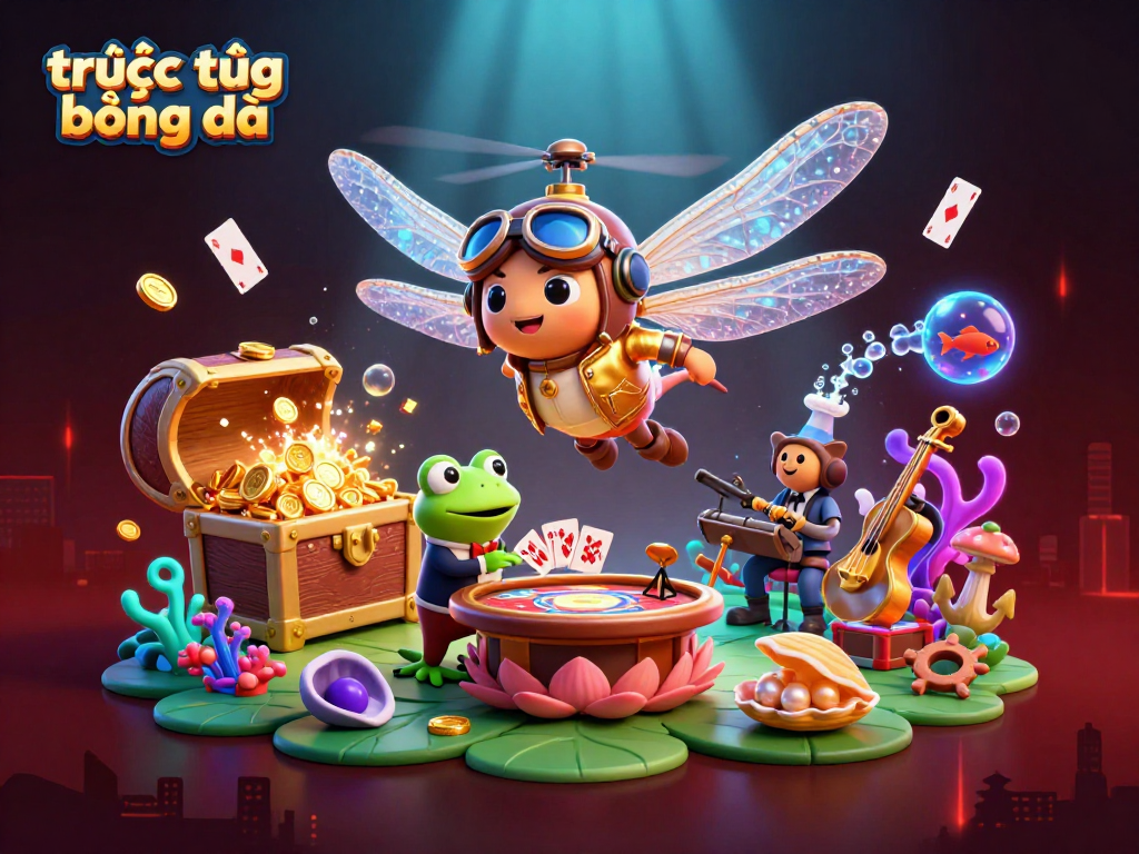 Experience trực tiếp bóng đá with a vibrant 3D illustration of a fun casino scene featuring lively characters.