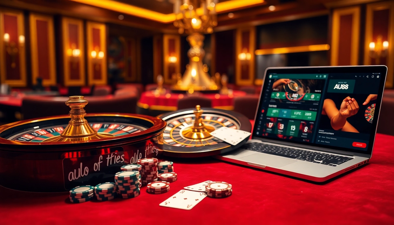 Experience the excitement of AU88 casino gameplay with roulette, poker chips, and an elegant betting interface.