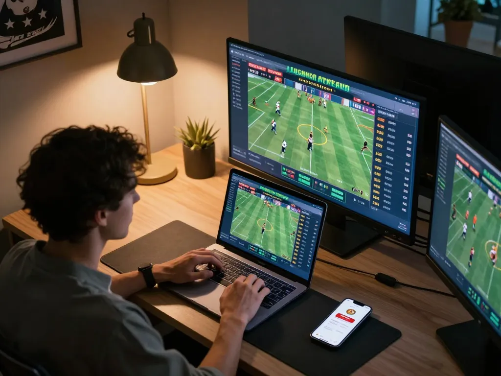Engaged player placing bets on dagago's sports betting app during a live match.