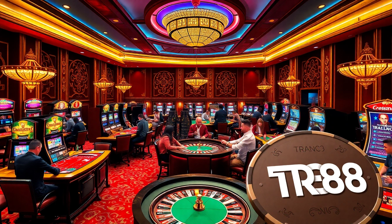 Players enjoying their gaming experience at a luxurious casino featuring TR88-themed elements.